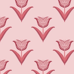 Tulip and stars - pink monochrome - large 