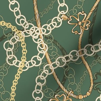 Chains with pendants on a green background