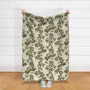 (L) Jungle Vines - tropical vine leaf pattern - green and mustard on cream