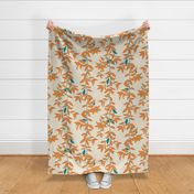 (L) Jungle Vines - tropical vine leaf pattern - coral and mustard yellow on cream