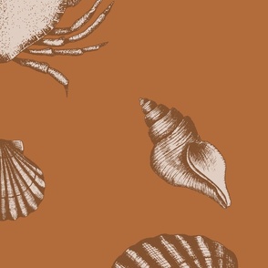 (L) Crustacean-core seafood mix beige on burnt orange