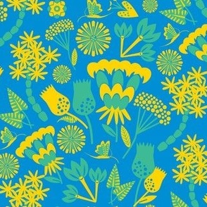 Scandi folk floral /  bright blue / yellow