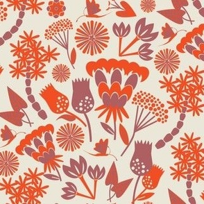 Scandi folk floral / orange / cream