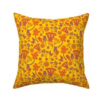 Scandi folk floral / orange / bright yellow