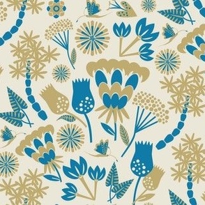 Scandi folk  floral / teal / cream