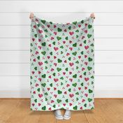 Summer Watermelon Hearts half-drop on Mint Green - Large