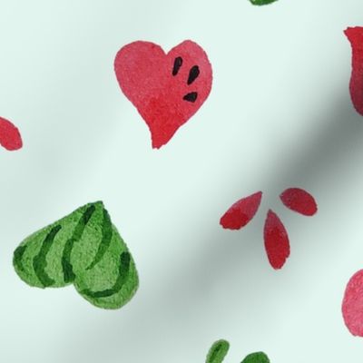 Summer Watermelon Hearts half-drop on Mint Green - Large