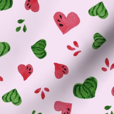 Summer Watermelon Hearts half-drop on Pink - Medium