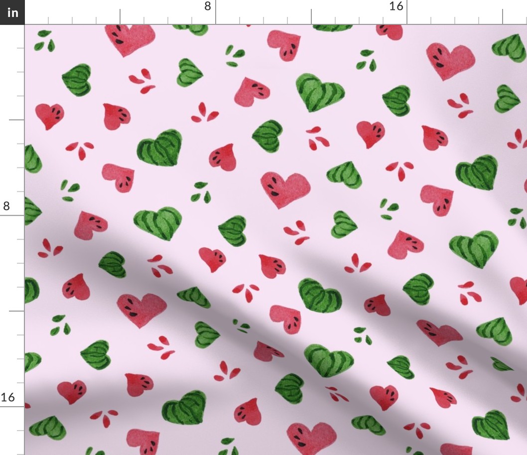 Summer Watermelon Hearts half-drop on Pink - Medium