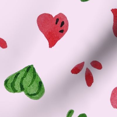 Summer Watermelon Hearts half-drop on Pink - Large