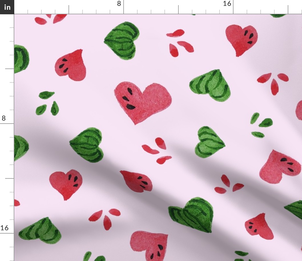 Summer Watermelon Hearts half-drop on Pink - Large