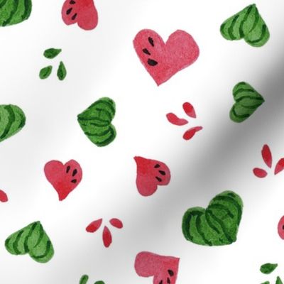 Summer Watermelon Hearts half-drop on White - Medium