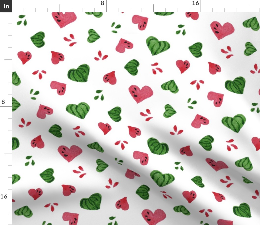 Summer Watermelon Hearts half-drop on White - Medium