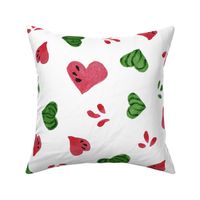 Summer Watermelon Hearts half-drop on White - Large