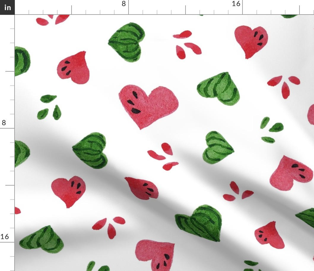 Summer Watermelon Hearts half-drop on White - Large