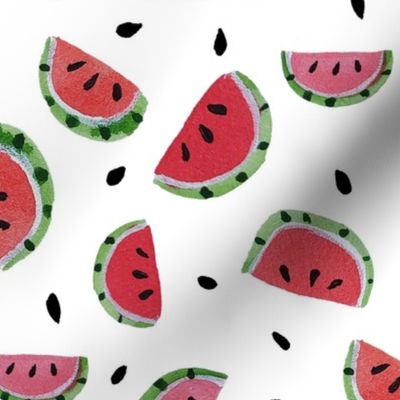 Summer Watermelon Slices half-drop on White - Medium