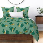 (L) Wandering Tiger - Tigers and Banana Leaves - Green on Mint 