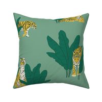 (L) Wandering Tiger - Tigers and Banana Leaves - Green on Mint 