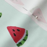 Summer Watermelon Slices in Rows on Mint Green - Medium