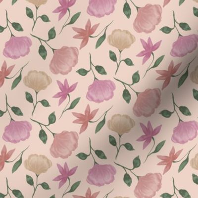 Bold and elegant peonies and wildflowers on a peach background - medium