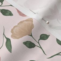 Bold and elegant peonies and wildflowers on a light pink background - large