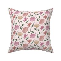 Bold and elegant peonies and wildflowers on a light pink background - large