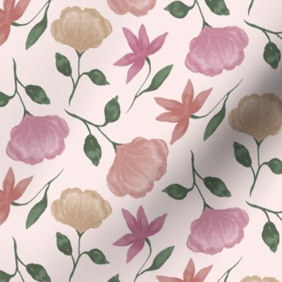 Bold and elegant peonies and wildflowers on a light pink background - large