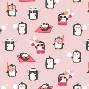 (small scale) Summer Penguins - soft pink - LAD24