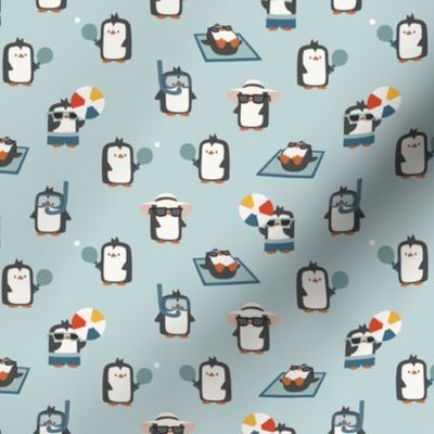 (small scale) Summer Penguins - soft blue - LAD24