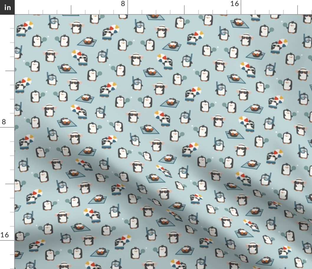 (small scale) Summer Penguins - soft blue - LAD24