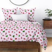 Summer Watermelon Slices and Hearts half-drop on Pink - Large