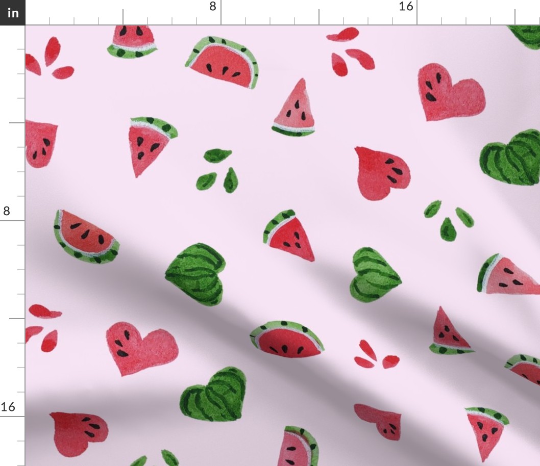 Summer Watermelon Slices and Hearts half-drop on Pink - Large