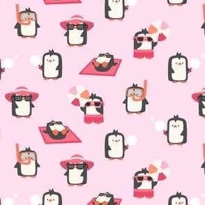 (small scale) Summer Penguins - pink - LAD24