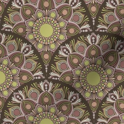 6” Warm Neutrals Pistachio Biscotti Dot Mandala Art Deco Scallop - Small