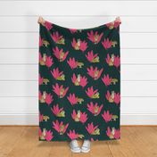 (L) Wandering Tiger - Tigers and Banana Leaves - Hot Pink on Deep Green