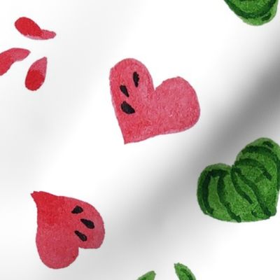 Summer Watermelon Slices and Hearts half-drop on White - Large