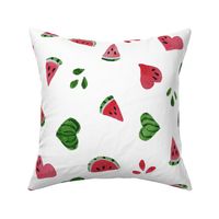 Summer Watermelon Slices and Hearts half-drop on White - Large