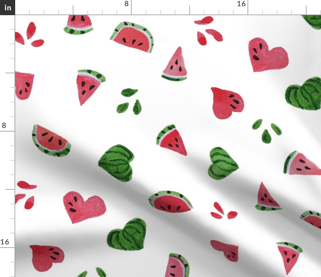 Summer Watermelon Slices and Hearts half-drop on White - Large