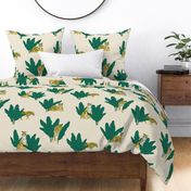 (L) Wandering Tiger - Tigers and Banana Leaves - Green on Cream