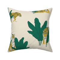 (L) Wandering Tiger - Tigers and Banana Leaves - Green on Cream