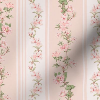 Exquisite Marie Antoinette Inspired Nostalgic Flower Tendrils And Vertical Stripes Garden: Antique Floral Garden, Springflowers, Vintage Wallpaper blush sepia 