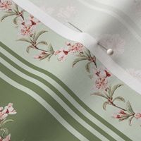 Exquisite Marie Antoinette Inspired Nostalgic Flower Tendrils And Vertical Stripes Garden: Antique Floral Garden, Springflowers, Vintage Wallpaper soft green 