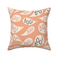 Dark-chocolate-brown-and-kitschy-peach-orange-boo-in-retro-beige-speech-bubbles-XL-jumbo