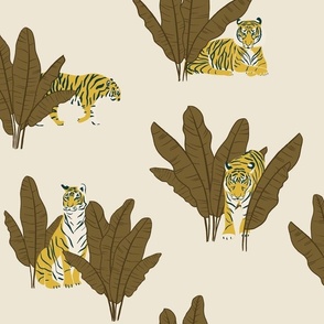 (M) Wandering Tiger - Tigers and Banana Leaves - Brown on Cream