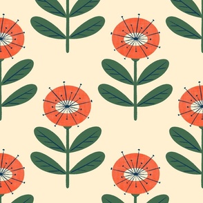 Mod Geometric Retro Orange Posies | LG Scale | Orange, Green