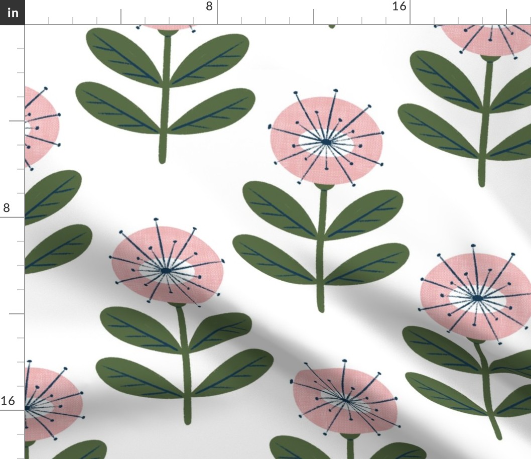 Mod Geometric Retro Pink Posies | LG Scale | Pink, Green