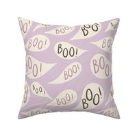 Dark-chocolate-brown-and-kitschy-lilac-purple-boo-in-retro-beige-speech-bubbles-XL-jumbo