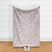 Dark-chocolate-brown-and-kitschy-lilac-purple-boo-in-retro-beige-speech-bubbles-XL-jumbo