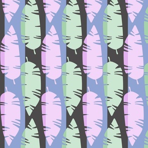 Mod Retro Tropical Leaves Beach Pattern in Bright Vibrant Purple and Green Stripe