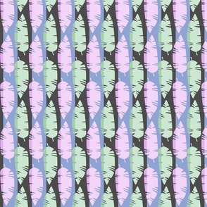 Mod Retro Tropical Leaves Beach Pattern in Bright Vibrant Purple and Green Stripe